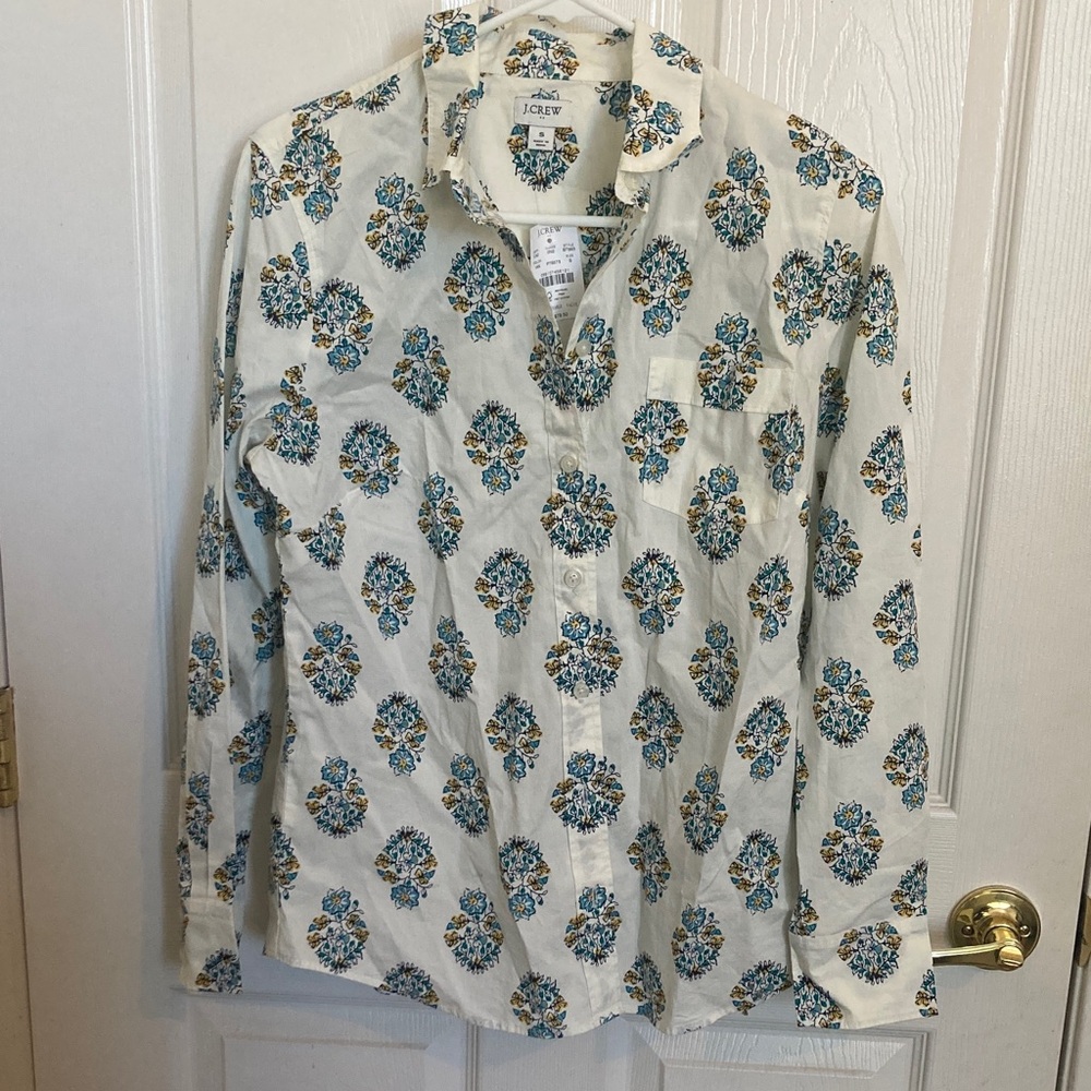 J.Crew Cream Shirt with Blue and Yellow Floral Design